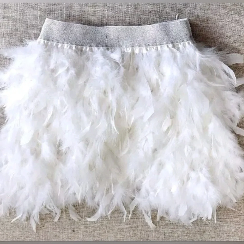 White Feathered Mini Skirt, Size: Small